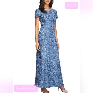 🔥NWT🔥OBO🔥 🟢 Alex Evenings Women's Long Rosette Lace Cap Sleeve Gown Size 14